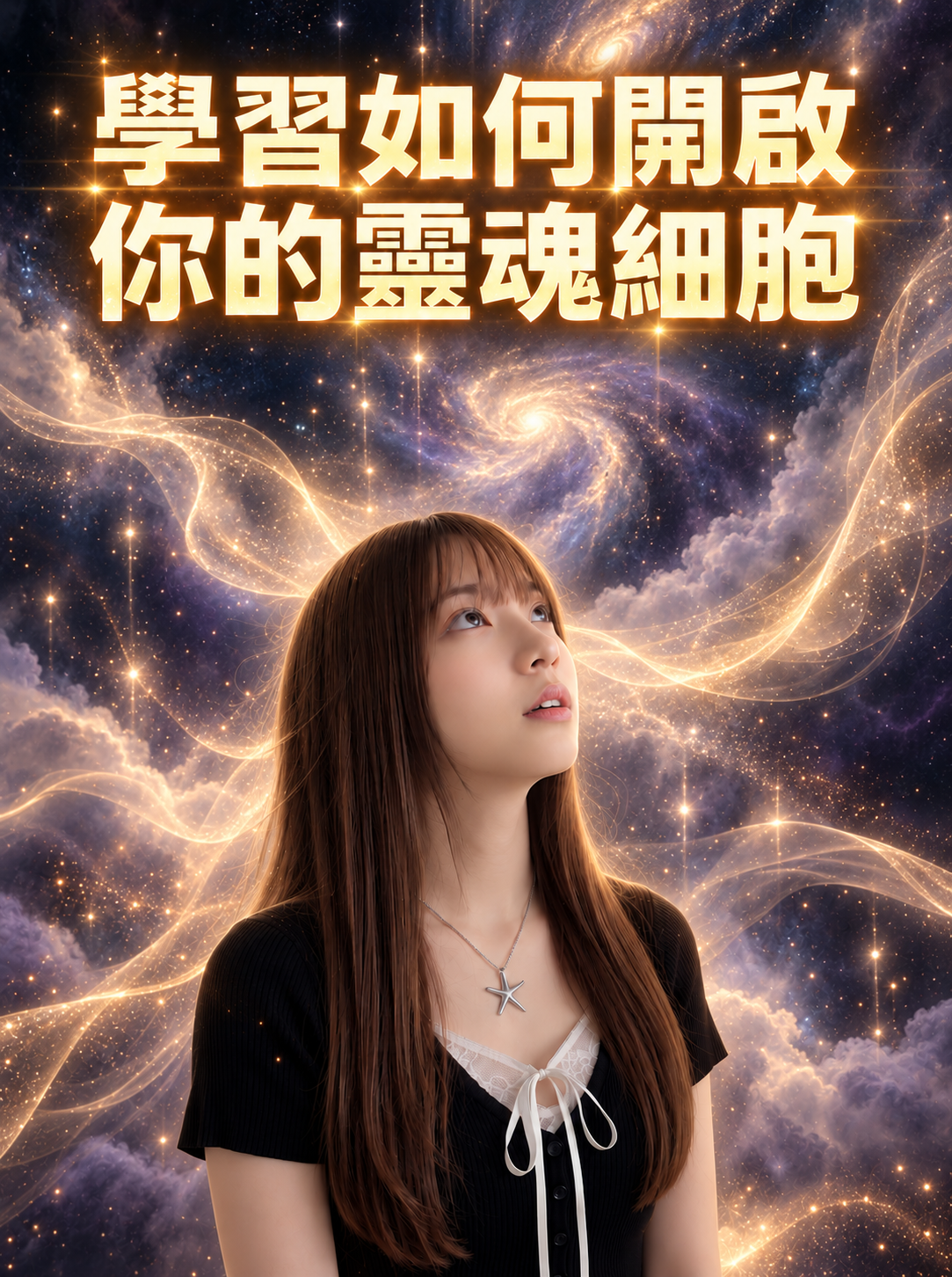 星空與金色光芒中的人物插畫，標題為：學習如何開啟你的靈魂細胞